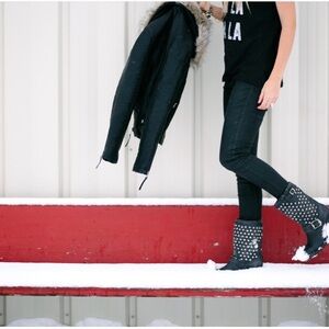 Frye Black Studded Leather Moto Disc Boots